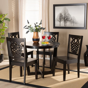 Baxton Studio Baxton Studio Salida 5-Piece Modern Dining Set with Circular Table & Comfortable Geometric Chairs Salida-Dark Brown-5PC Dining Set