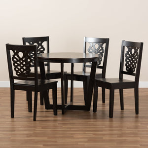 Baxton Studio Baxton Studio Salida 5-Piece Modern Dining Set with Circular Table & Comfortable Geometric Chairs Salida-Dark Brown-5PC Dining Set