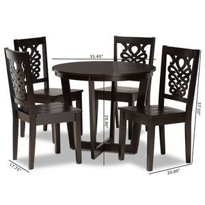 Baxton Studio Baxton Studio Salida 5-Piece Modern Dining Set with Circular Table & Comfortable Geometric Chairs Salida-Dark Brown-5PC Dining Set