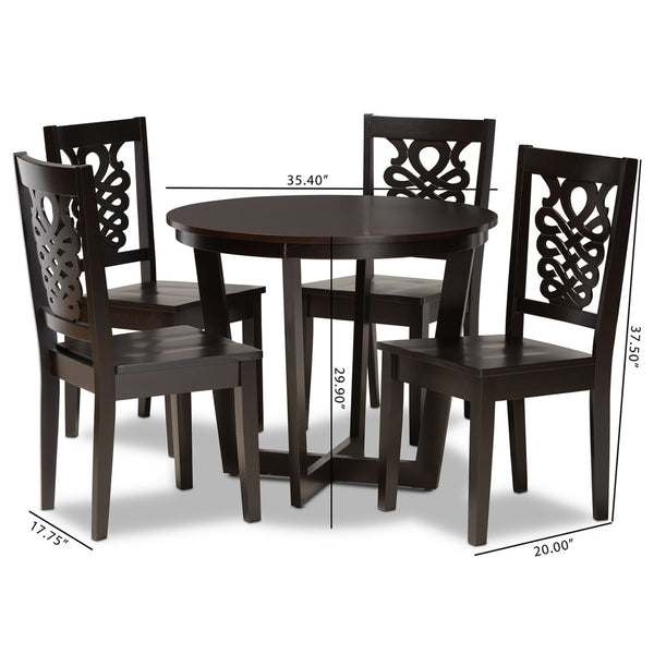 Baxton Studio Baxton Studio Salida 5-Piece Modern Dining Set with Circular Table & Comfortable Geometric Chairs Salida-Dark Brown-5PC Dining Set