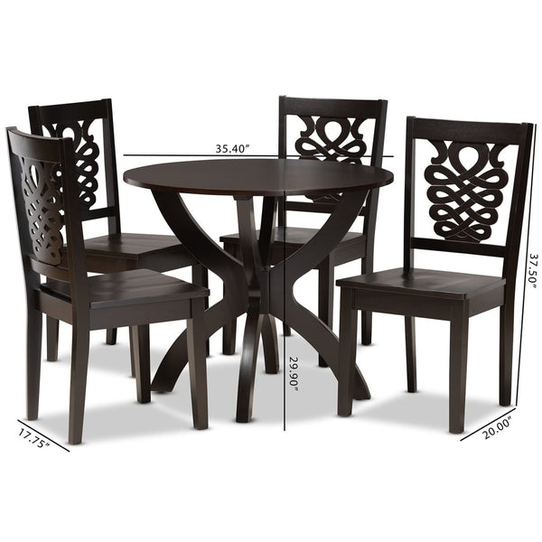 Baxton Studio Baxton Studio Wanda 5-Piece Dining Set - Modern Dark Brown Wood Table & Chairs for Small Spaces Wanda-Dark Brown-5PC Dining Set