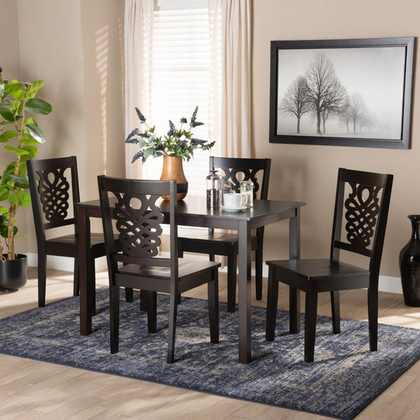 Baxton Studio Baxton Studio Luisa 5-Piece Dining Set – Modern Dark Brown Wood Table & Chairs for Stylish Dining Luisa-Dark Brown-5PC Dining Set