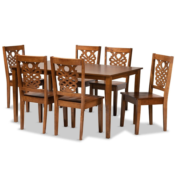 Baxton Studio Baxton Luisa 7-Piece Dining Set - Modern Walnut Brown Wood Set with Geometric Backrests & Comfort Luisa-Walnut-7PC Dining Set
