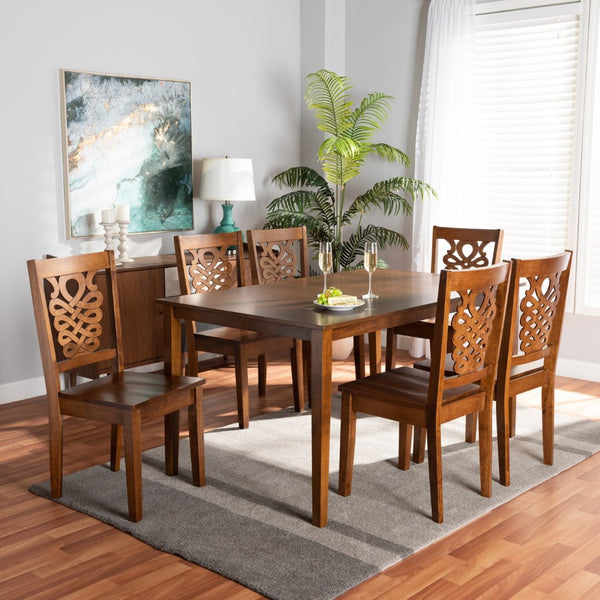 Baxton Studio Baxton Luisa 7-Piece Dining Set - Modern Walnut Brown Wood Set with Geometric Backrests & Comfort Luisa-Walnut-7PC Dining Set