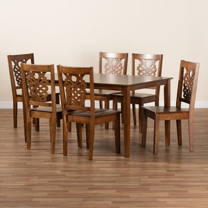 Baxton Studio Baxton Luisa 7-Piece Dining Set - Modern Walnut Brown Wood Set with Geometric Backrests & Comfort Luisa-Walnut-7PC Dining Set