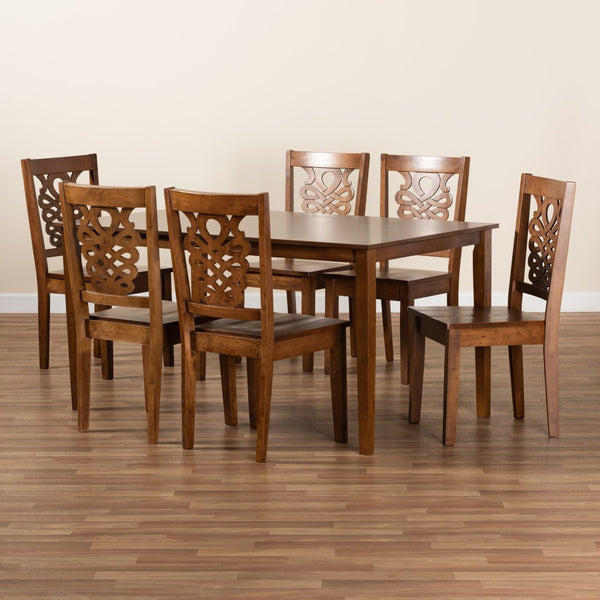 Baxton Studio Baxton Luisa 7-Piece Dining Set - Modern Walnut Brown Wood Set with Geometric Backrests & Comfort Luisa-Walnut-7PC Dining Set