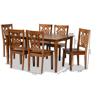 Baxton Studio Baxton Luisa 7-Piece Dining Set - Modern Walnut Brown Wood Set with Geometric Backrests & Comfort Luisa-Walnut-7PC Dining Set