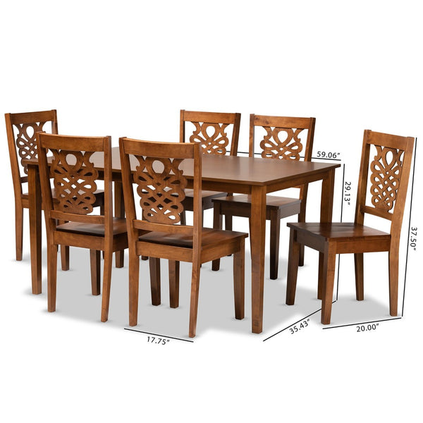 Baxton Studio Baxton Luisa 7-Piece Dining Set - Modern Walnut Brown Wood Set with Geometric Backrests & Comfort Luisa-Walnut-7PC Dining Set