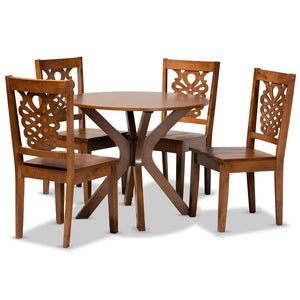 Baxton Studio Baxton Studio Liese 5-Piece Dining Set - Modern Walnut Brown Wood Table & Chairs for Cozy Spaces Liese-Walnut-5PC Dining Set