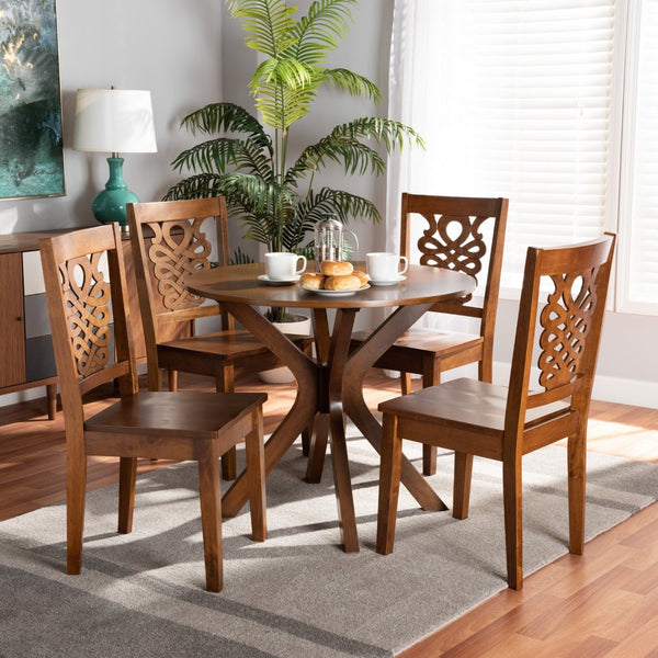 Baxton Studio Baxton Studio Liese 5-Piece Dining Set - Modern Walnut Brown Wood Table & Chairs for Cozy Spaces Liese-Walnut-5PC Dining Set
