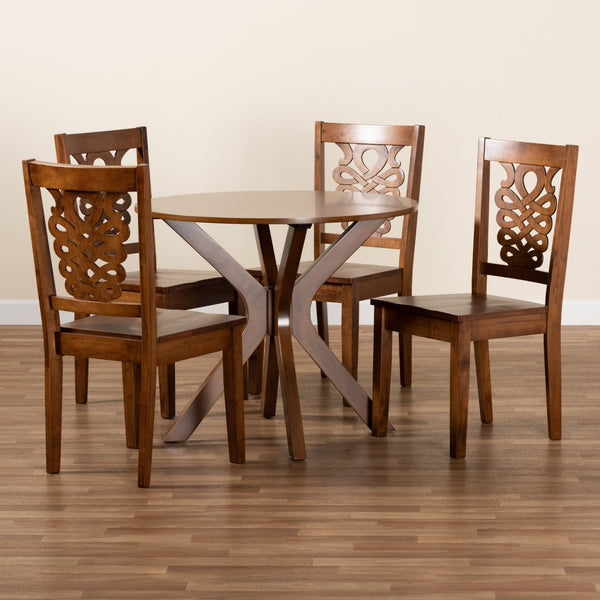 Baxton Studio Baxton Studio Liese 5-Piece Dining Set - Modern Walnut Brown Wood Table & Chairs for Cozy Spaces Liese-Walnut-5PC Dining Set