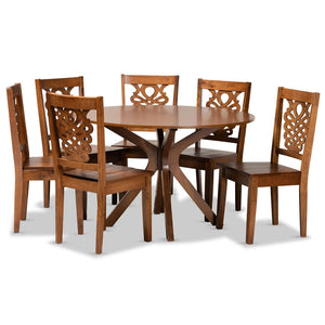 Baxton Studio Baxton Studio Liese 7-Piece Dining Set - Modern Walnut Brown Wood Table & Chairs for Stylish Dining Liese-Walnut-7PC Dining Set