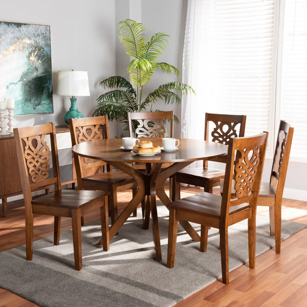 Baxton Studio Baxton Studio Liese 7-Piece Dining Set - Modern Walnut Brown Wood Table & Chairs for Stylish Dining Liese-Walnut-7PC Dining Set