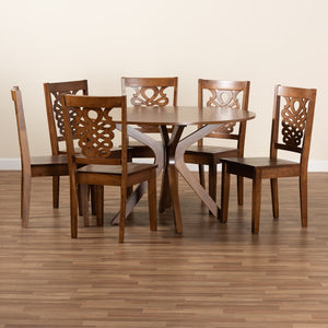 Baxton Studio Baxton Studio Liese 7-Piece Dining Set - Modern Walnut Brown Wood Table & Chairs for Stylish Dining Liese-Walnut-7PC Dining Set