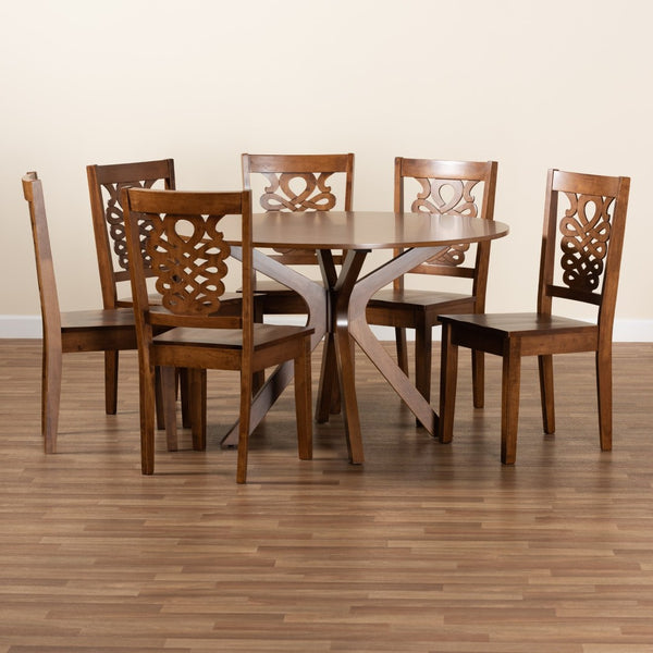 Baxton Studio Baxton Studio Liese 7-Piece Dining Set - Modern Walnut Brown Wood Table & Chairs for Stylish Dining Liese-Walnut-7PC Dining Set
