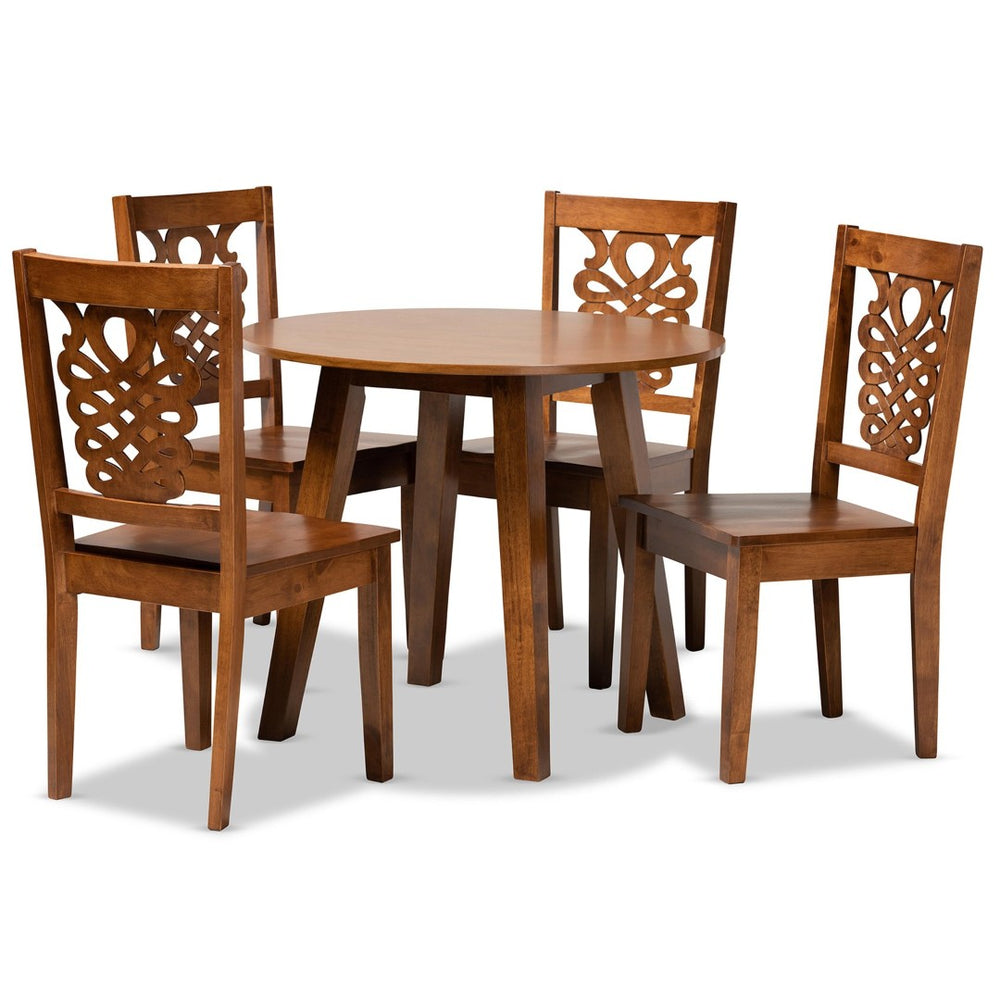 Baxton Studio Baxton Studio Mina 5-Piece Dining Set - Modern Walnut Brown Wood with Stylish Geometric Chairs Mina-Walnut-5PC Dining Set