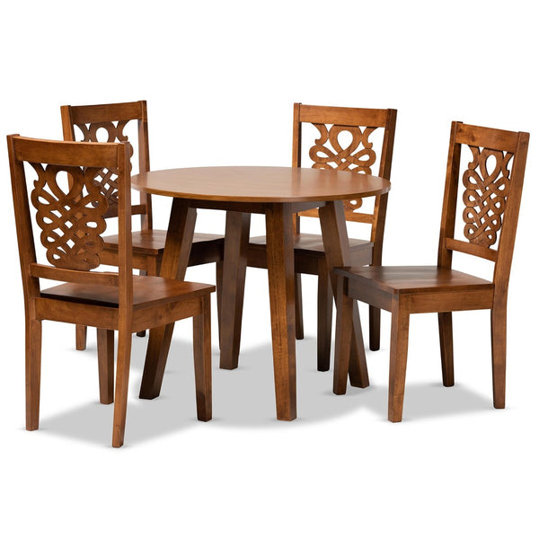 Baxton Studio Baxton Studio Mina 5-Piece Dining Set - Modern Walnut Brown Wood with Stylish Geometric Chairs Mina-Walnut-5PC Dining Set