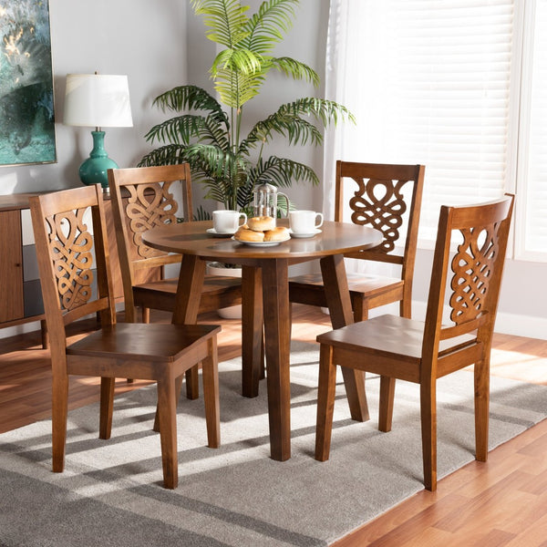 Baxton Studio Baxton Studio Mina 5-Piece Dining Set - Modern Walnut Brown Wood with Stylish Geometric Chairs Mina-Walnut-5PC Dining Set