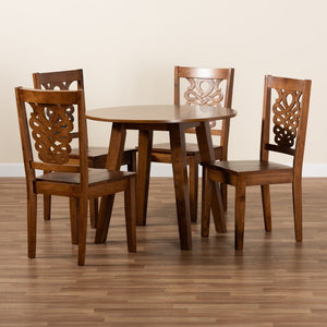 Baxton Studio Baxton Studio Mina 5-Piece Dining Set - Modern Walnut Brown Wood with Stylish Geometric Chairs Mina-Walnut-5PC Dining Set