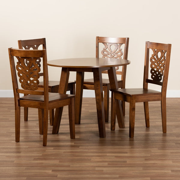 Baxton Studio Baxton Studio Mina 5-Piece Dining Set - Modern Walnut Brown Wood with Stylish Geometric Chairs Mina-Walnut-5PC Dining Set