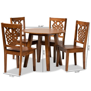 Baxton Studio Baxton Studio Mina 5-Piece Dining Set - Modern Walnut Brown Wood with Stylish Geometric Chairs Mina-Walnut-5PC Dining Set
