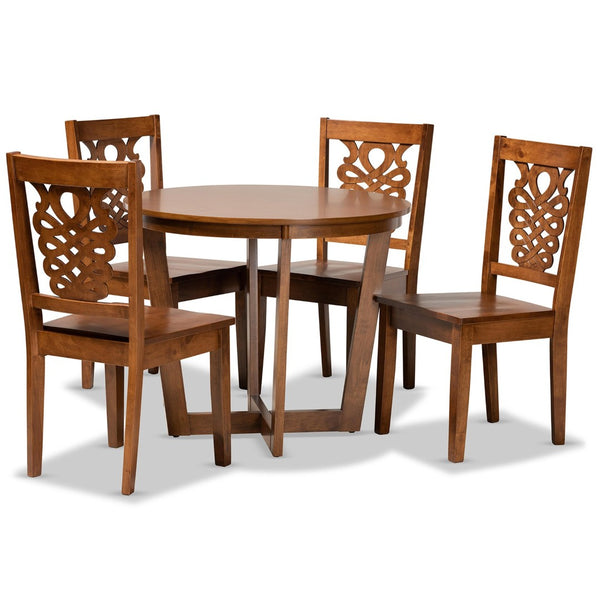Baxton Studio Baxton Studio Salida 5-Piece Dining Set - Modern Walnut Brown Table & Chic Geometric Chairs for Comfort Salida-Walnut-5PC Dining Set