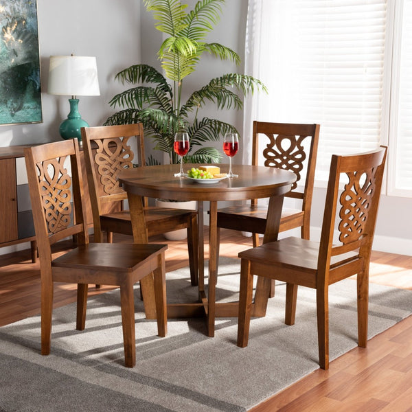 Baxton Studio Baxton Studio Salida 5-Piece Dining Set - Modern Walnut Brown Table & Chic Geometric Chairs for Comfort Salida-Walnut-5PC Dining Set