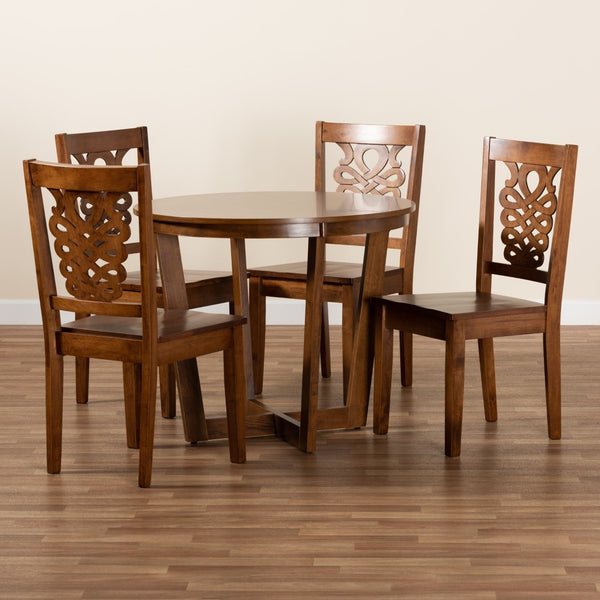 Baxton Studio Baxton Studio Salida 5-Piece Dining Set - Modern Walnut Brown Table & Chic Geometric Chairs for Comfort Salida-Walnut-5PC Dining Set