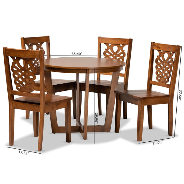 Baxton Studio Baxton Studio Salida 5-Piece Dining Set - Modern Walnut Brown Table & Chic Geometric Chairs for Comfort Salida-Walnut-5PC Dining Set