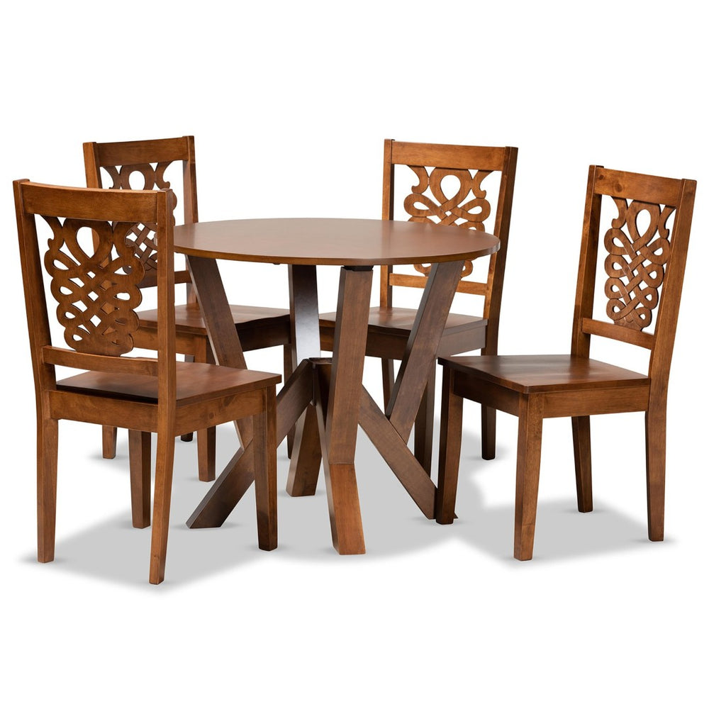 Baxton Studio Baxton Valda Modern Walnut Brown 5-Piece Dining Set with Geometric Chairs for Stylish Dining Experience Valda-Walnut-5PC Dining Set