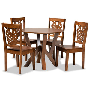 Baxton Studio Baxton Valda Modern Walnut Brown 5-Piece Dining Set with Geometric Chairs for Stylish Dining Experience Valda-Walnut-5PC Dining Set