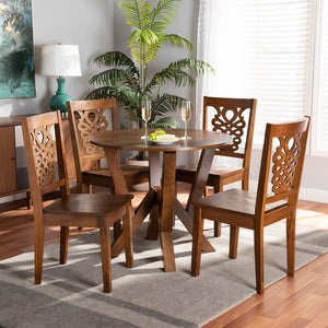 Baxton Studio Baxton Valda Modern Walnut Brown 5-Piece Dining Set with Geometric Chairs for Stylish Dining Experience Valda-Walnut-5PC Dining Set