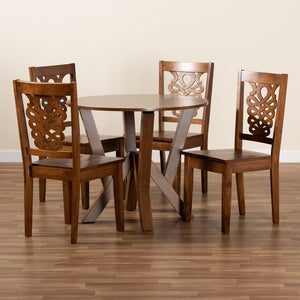 Baxton Studio Baxton Valda Modern Walnut Brown 5-Piece Dining Set with Geometric Chairs for Stylish Dining Experience Valda-Walnut-5PC Dining Set