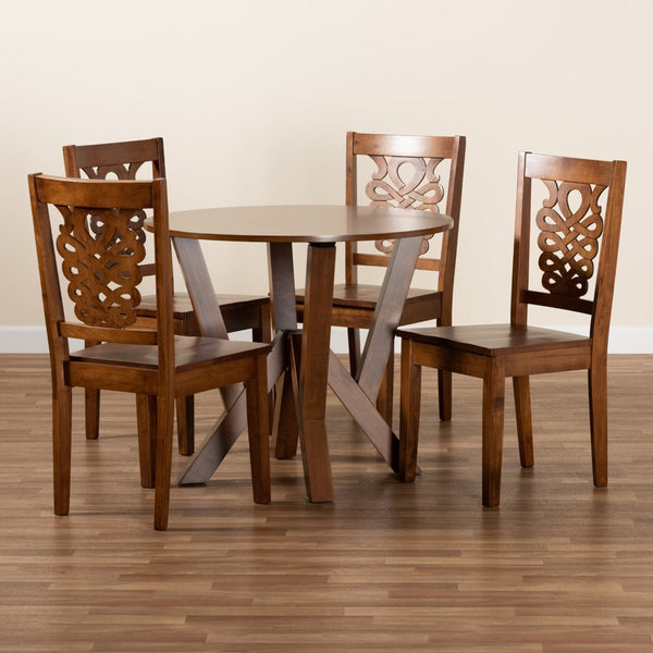 Baxton Studio Baxton Valda Modern Walnut Brown 5-Piece Dining Set with Geometric Chairs for Stylish Dining Experience Valda-Walnut-5PC Dining Set