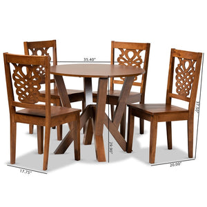 Baxton Studio Baxton Valda Modern Walnut Brown 5-Piece Dining Set with Geometric Chairs for Stylish Dining Experience Valda-Walnut-5PC Dining Set