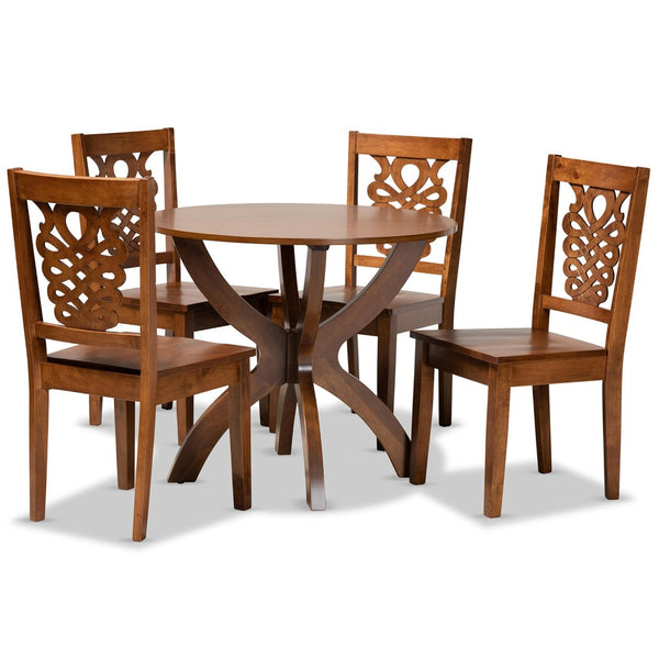 Baxton Studio Baxton Studio Wanda 5-Piece Dining Set - Modern Walnut Brown Round Table & Scoop Chairs for Small Spaces Wanda-Walnut-5PC Dining Set