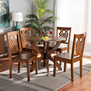 Baxton Studio Baxton Studio Wanda 5-Piece Dining Set - Modern Walnut Brown Round Table & Scoop Chairs for Small Spaces Wanda-Walnut-5PC Dining Set