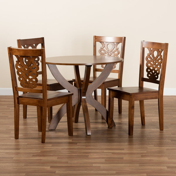 Baxton Studio Baxton Studio Wanda 5-Piece Dining Set - Modern Walnut Brown Round Table & Scoop Chairs for Small Spaces Wanda-Walnut-5PC Dining Set