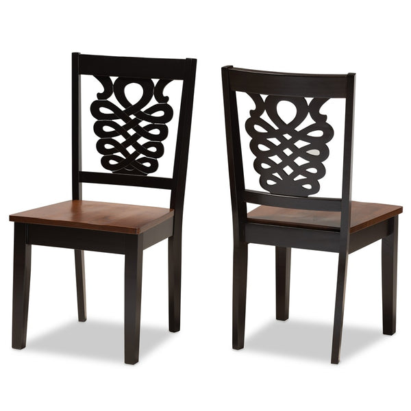 Baxton Studio Baxton Studio Gervais Modern 2-Piece Dining Chair Set - Two-Tone Dark Walnut & Brown Design RH339C-Dark Brown/Walnut Wood Scoop Seat-DC-2PK