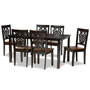 Baxton Studio Baxton Studio Modern Two-Tone 7-Piece Dining Set with Rectangular Table & Sculpted Chairs for Comfort Luisa Luisa-Dark Brown/Walnut-7PC Dining Set