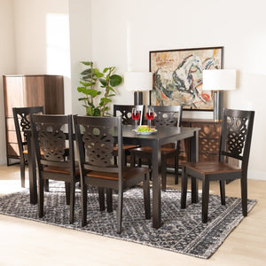 Baxton Studio Baxton Studio Modern Two-Tone 7-Piece Dining Set with Rectangular Table & Sculpted Chairs for Comfort Luisa Luisa-Dark Brown/Walnut-7PC Dining Set