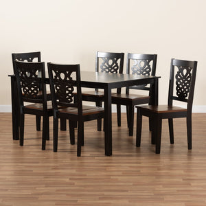 Baxton Studio Baxton Studio Modern Two-Tone 7-Piece Dining Set with Rectangular Table & Sculpted Chairs for Comfort Luisa Luisa-Dark Brown/Walnut-7PC Dining Set