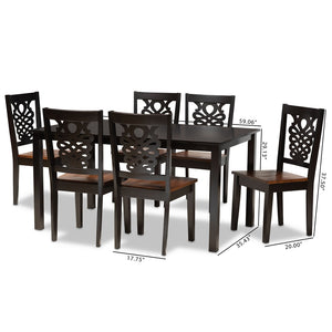 Baxton Studio Baxton Studio Modern Two-Tone 7-Piece Dining Set with Rectangular Table & Sculpted Chairs for Comfort Luisa Luisa-Dark Brown/Walnut-7PC Dining Set