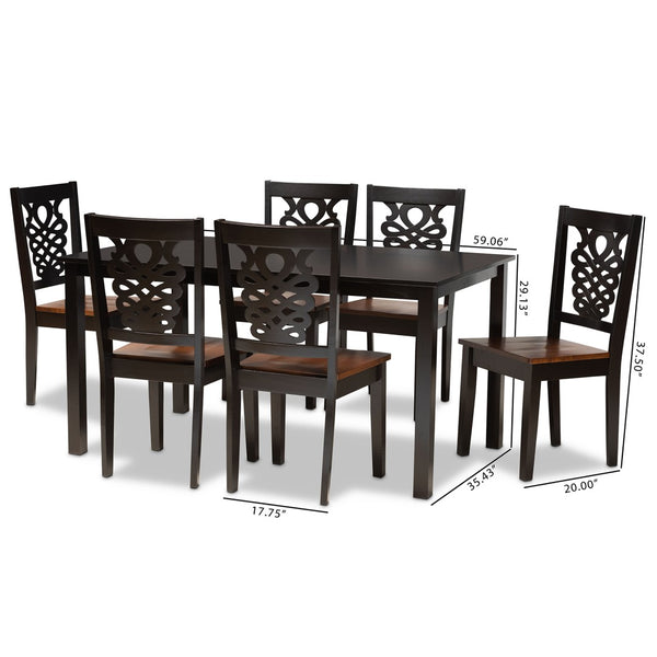 Baxton Studio Baxton Studio Modern Two-Tone 7-Piece Dining Set with Rectangular Table & Sculpted Chairs for Comfort Luisa Luisa-Dark Brown/Walnut-7PC Dining Set