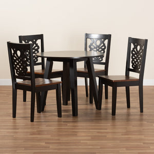 Baxton Studio Baxton Modern 5-Piece Two-Tone Dining Set with Circular Table & Chic Sculpted Chairs for Small Spaces Mina-Dark Brown/Walnut-5PC Dining Set