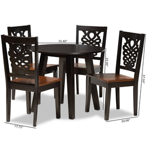 Baxton Studio Baxton Modern 5-Piece Two-Tone Dining Set with Circular Table & Chic Sculpted Chairs for Small Spaces Mina-Dark Brown/Walnut-5PC Dining Set