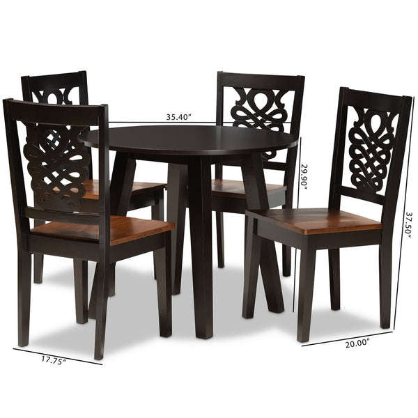 Baxton Studio Baxton Modern 5-Piece Two-Tone Dining Set with Circular Table & Chic Sculpted Chairs for Small Spaces Mina-Dark Brown/Walnut-5PC Dining Set