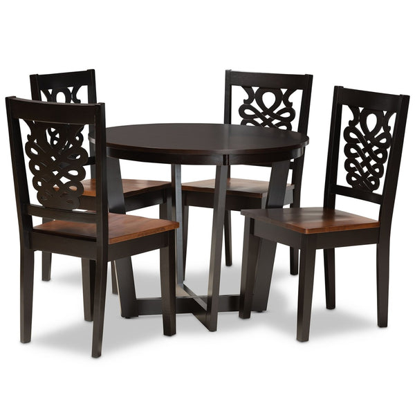 Baxton Studio Baxton Studio Salida 5-Piece Modern Two-Tone Dining Set with Sculpted Chairs for Stylish Comfort Salida-Dark Brown/Walnut-5PC Dining Set