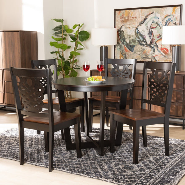 Baxton Studio Baxton Studio Salida 5-Piece Modern Two-Tone Dining Set with Sculpted Chairs for Stylish Comfort Salida-Dark Brown/Walnut-5PC Dining Set