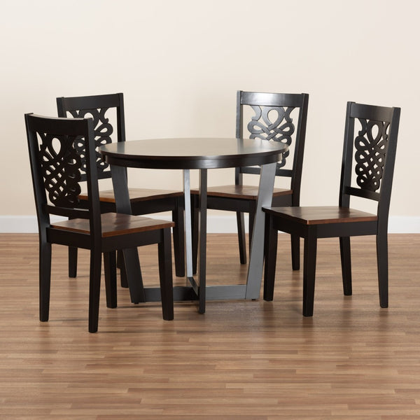 Baxton Studio Baxton Studio Salida 5-Piece Modern Two-Tone Dining Set with Sculpted Chairs for Stylish Comfort Salida-Dark Brown/Walnut-5PC Dining Set